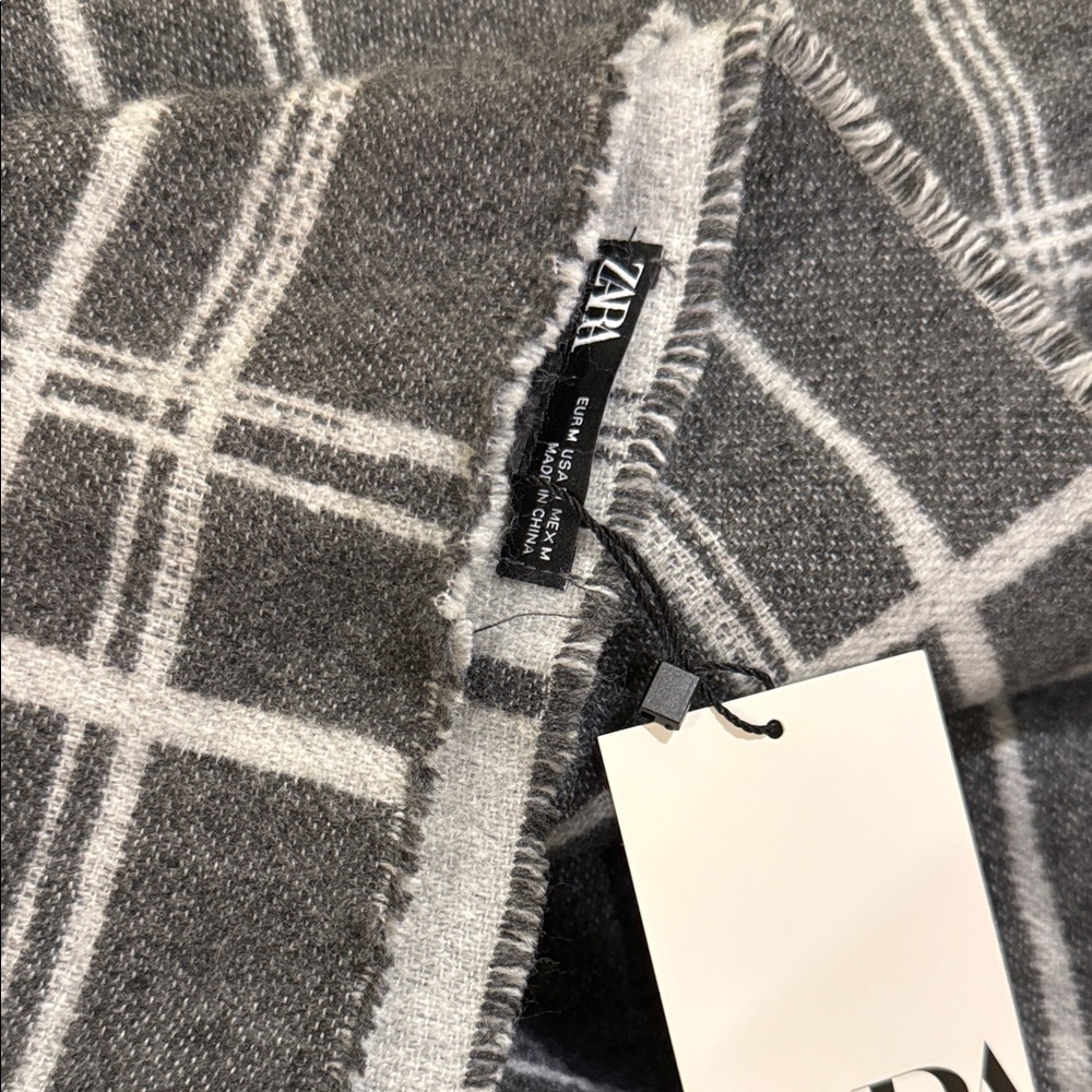Zara Charcoal and White Checkered Scarf